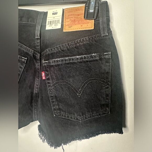 Levi’s 501 Original Fit High Rise Distressed Shorts Sz 24 - Picture 8 of 11